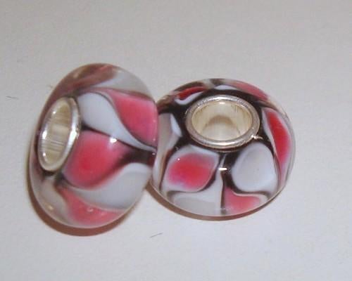 925 Sterling zilveren glasbedel Zwart roze vlammetjes, Sieraden, Tassen en Uiterlijk, Bedels, Overige merken, SINO-SEAR GmbH, Feuerbachstrasse11, Potsdam, Germany
