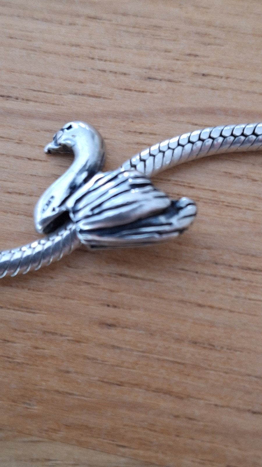 zilveren bedel zwaan past op o.a pandora, tedora, bacio., Verzenden, Zo goed als nieuw, Zilver, Zilver