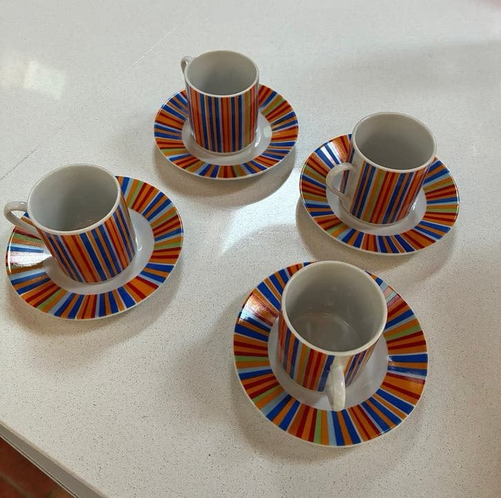Set van 4 Claud Arte porseleinen espresso kopjes en schote, Ophalen, Gebruikt, Overige merken, Modern