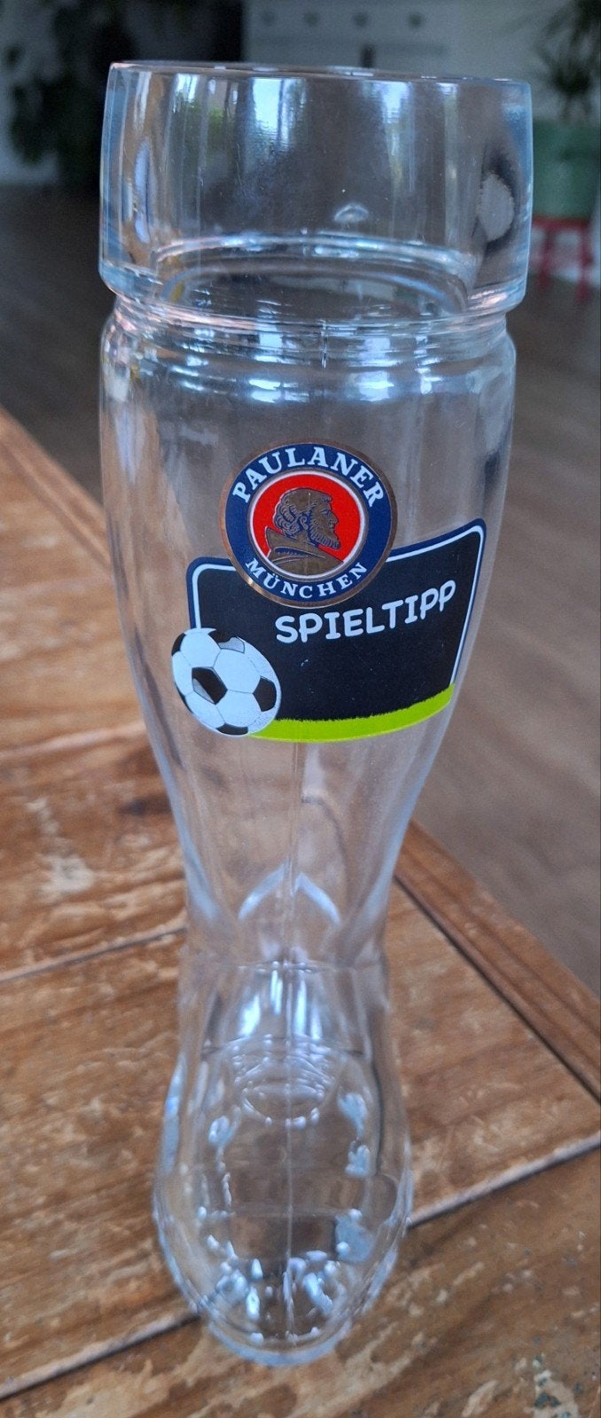 Paulaner München Bierglas Voetbalschoen 'Spieltipp' 0,5L, Nieuw, Ophalen of Verzenden, Overige merken, Glas
