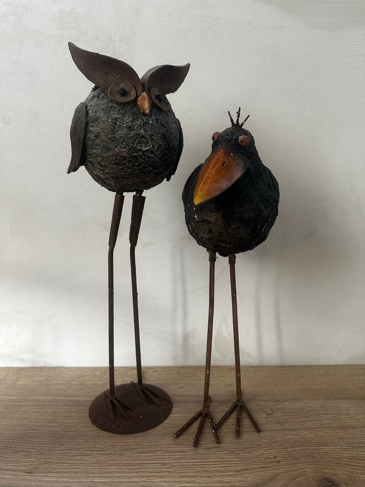 Decoratieve Uil en Kraai Beeldjes - Metaal en Natuurlijk Mat, Ophalen, Vintage, Metaal, Gebruikt