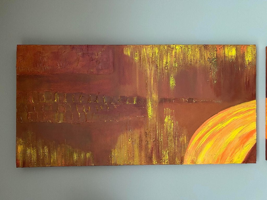2 mooie schilderijen, eventueel met bijpassende vaasjes, Ophalen, Zo goed als nieuw, Schilderij, 75 tot 100 cm