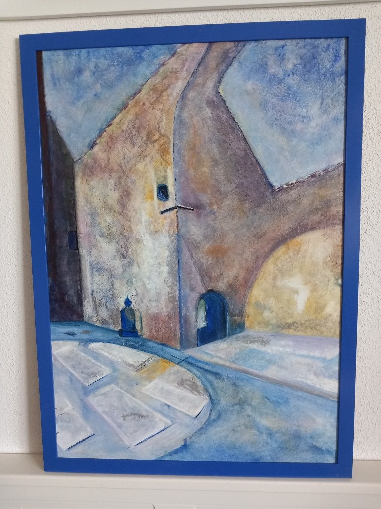 Modern architecturaal stadsgezicht  – ingelijst – 73x53 cm, Ophalen of Verzenden