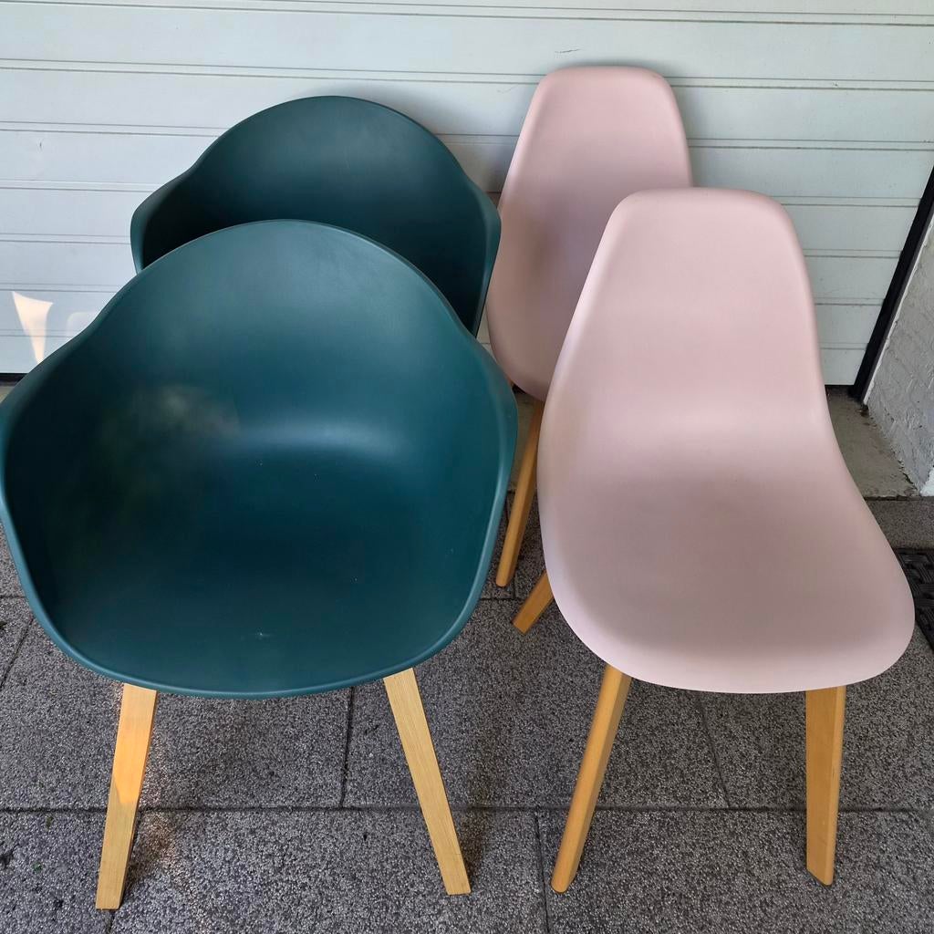 4 eetkamerstoelen Wehkamp / Nous Living roze groen, Huis en Inrichting, Overige kleuren, Zo goed als nieuw, Vier, Modern