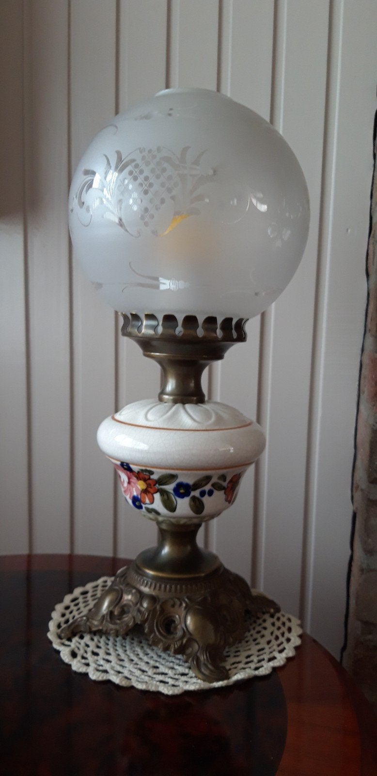antieke lamp. brons keramiek,glas, Ophalen