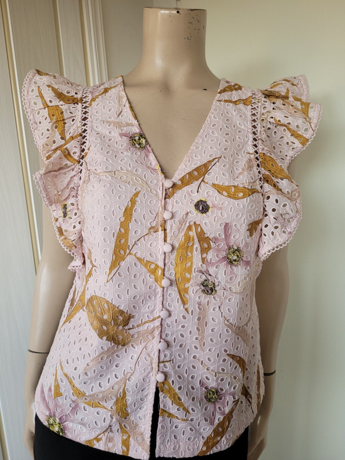Ted Baker shirt volants katoen roze maat 34/36, Kleding | Dames, Tops, Ophalen of Verzenden, Zo goed als nieuw, Korte mouw, Roze