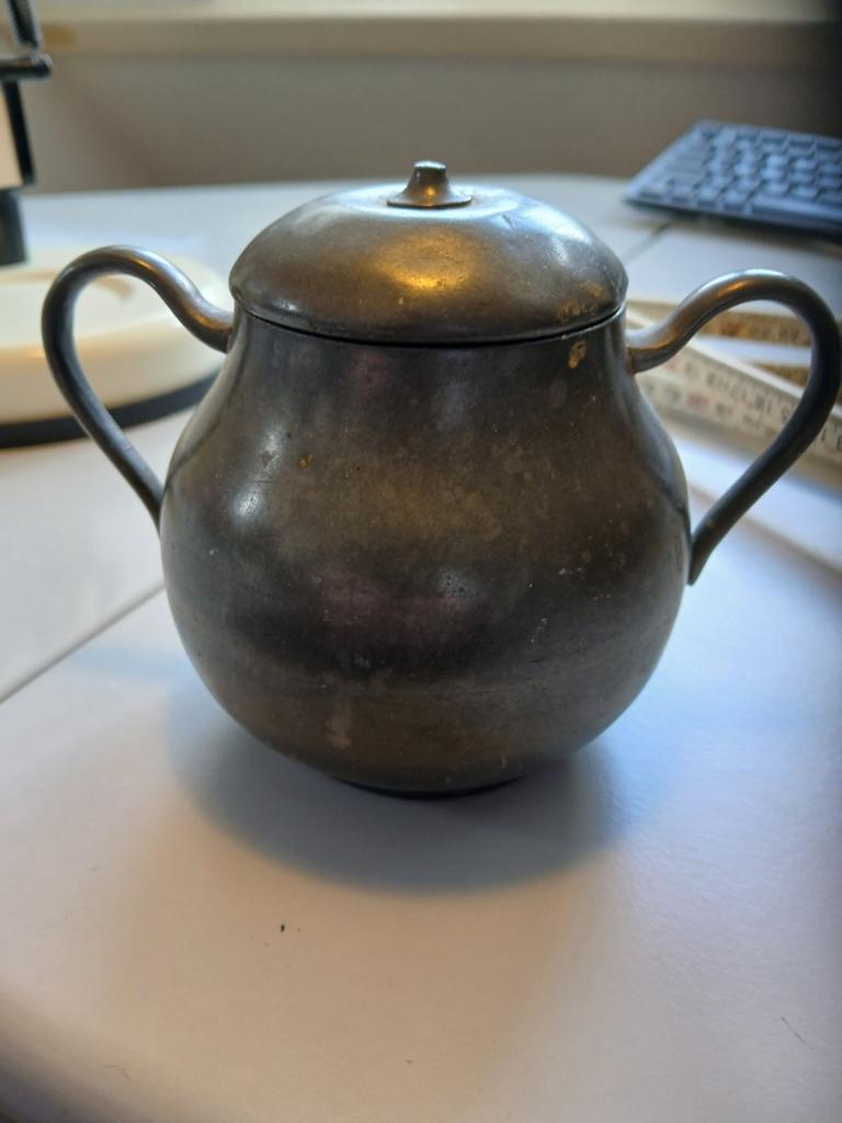 Antieke tinnen suikerpot met deksel, 9 cm hoog, Antiek en Kunst, Antiek | Tin, Ophalen of Verzenden