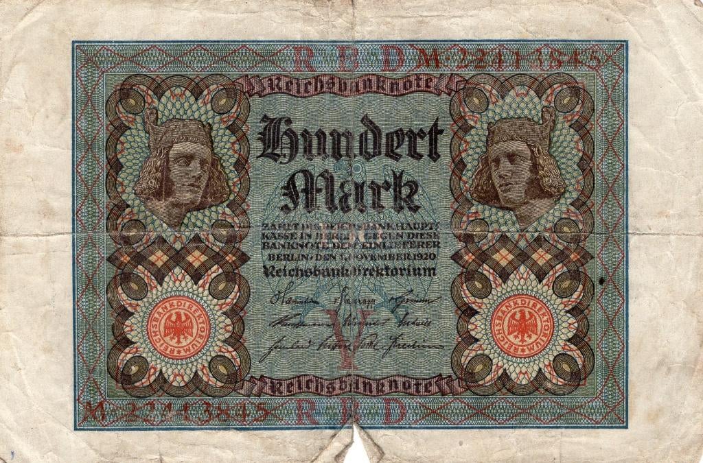 Bankbiljet:  Duitsland, 100 Mark Reichsbanknote 1920, Postzegels en Munten, Bankbiljetten | Europa | Niet-Eurobiljetten, Verzenden