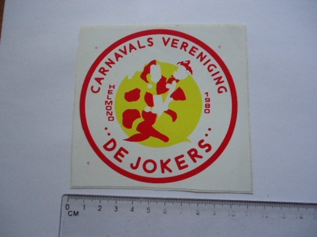sticker 1980 Carnaval Helmond DE JOKERS karnaval retro, Ophalen of Verzenden, Zo goed als nieuw