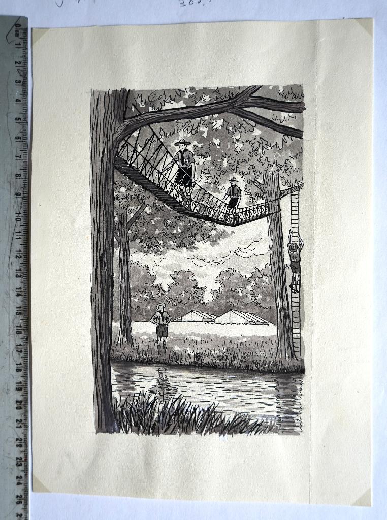 scouting padvinders aquarel Loopbrug pionier object, Verzamelen, Scouting, Embleem, Speld of Insigne, Ophalen of Verzenden
