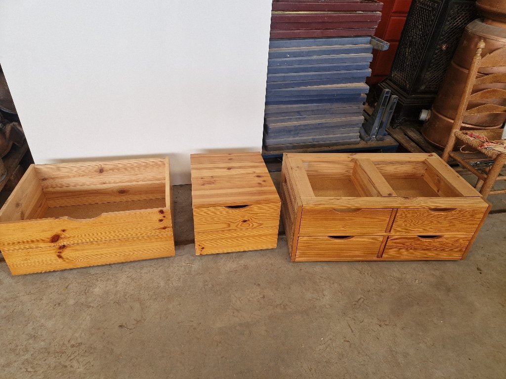 3 stuks bed lades grenenhout, Ophalen, Gebruikt, Eenpersoons, Wit