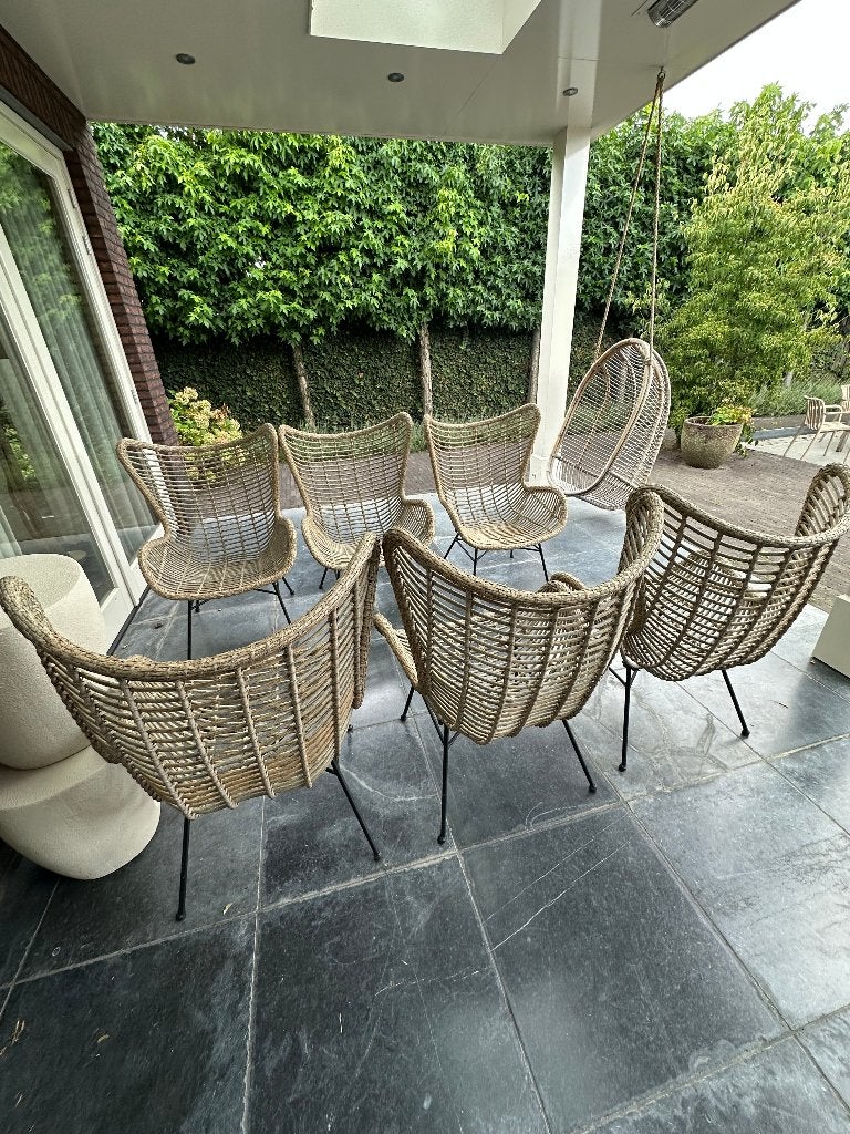 Tuinstoelen kunststof riet met stalen onderstel 6 stuks, Tuin en Terras, Ophalen, Zo goed als nieuw, Kunststof