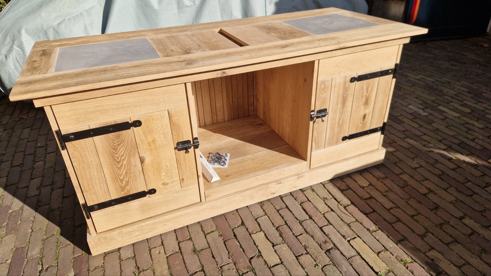 Massief eiken buitenkeuken op wielen., Tuin en Terras, Ophalen, Nieuw, Houtskool