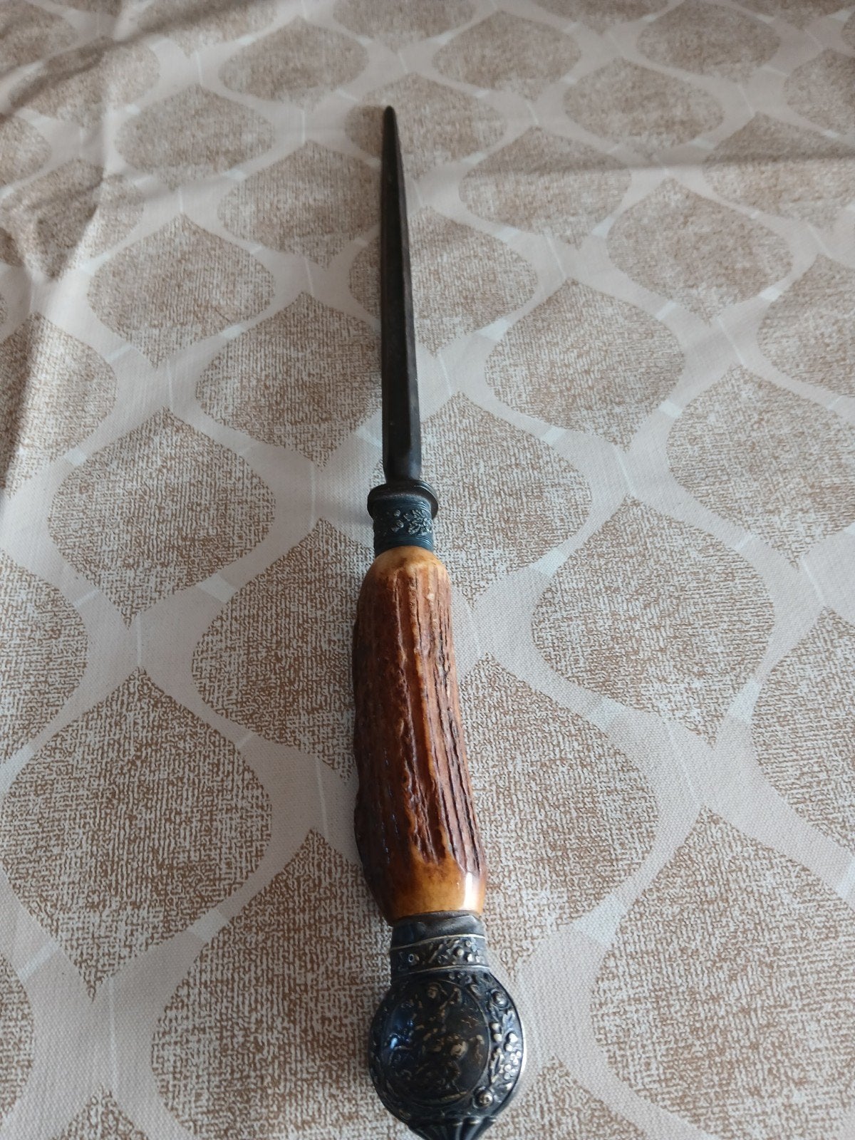 Antiek aanzetstaal met hertshoorn handvat en zilveren dop, Antiek en Kunst, Ophalen of Verzenden