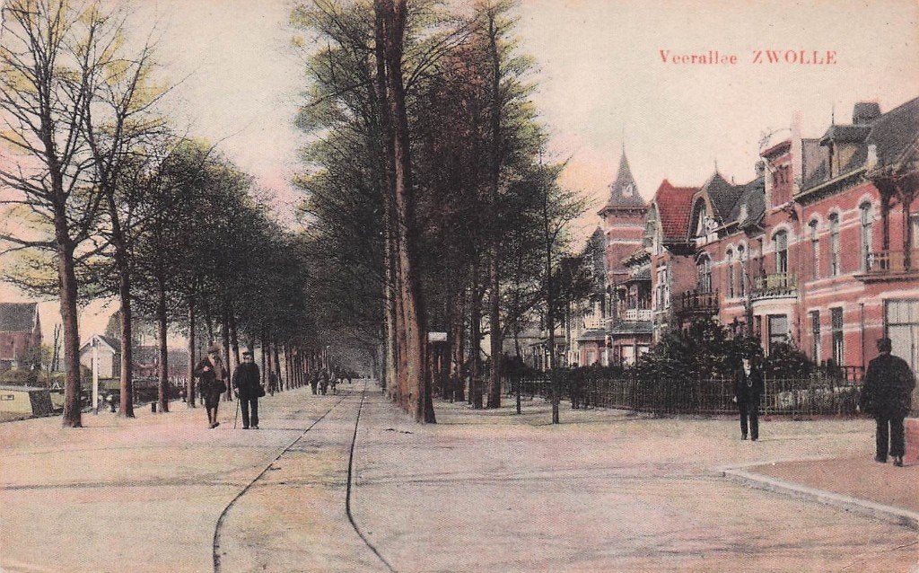 Zwolle - Veerallee met tramrails (1926), Ophalen of Verzenden, 1920 tot 1940, Gelopen, Overijssel