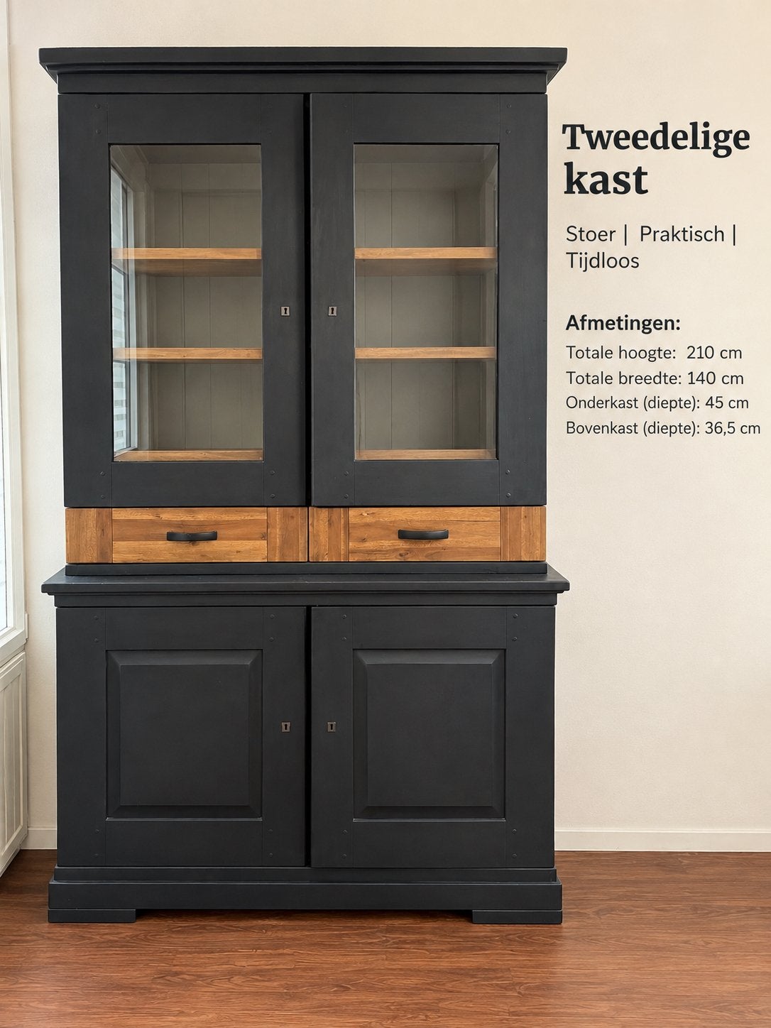 Stoere en praktische tweedelige kast, Ophalen, Gebruikt, 100 tot 150 cm, 200 cm of meer