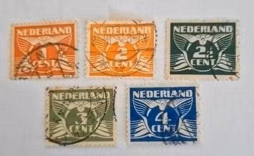 Nederland 1924 - nvph 144-148 - Vliegende Duif ( zwm), Ophalen of Verzenden, T/m 1940, Gestempeld