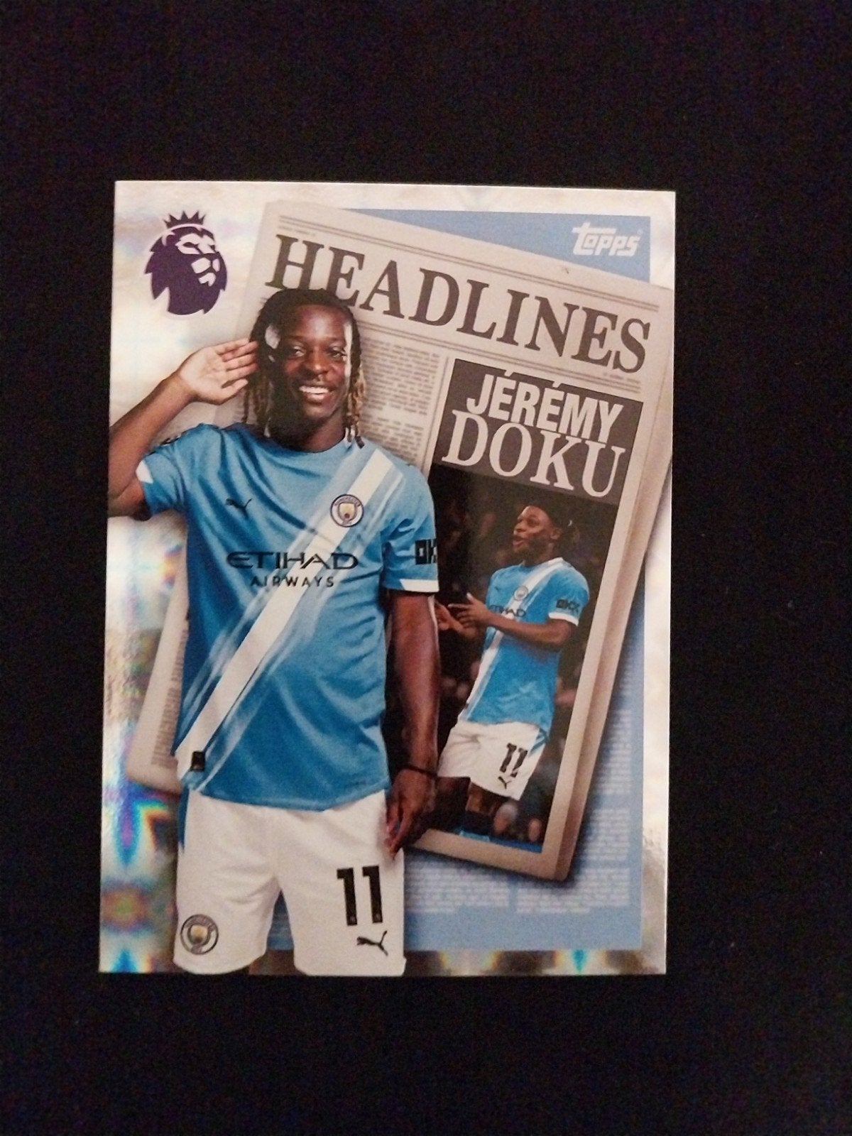 Topps Jérémy Doku Manchester City Spelerskaart, Verzamelen, Ophalen of Verzenden, Zo goed als nieuw, Buitenlandse clubs, Spelerskaart