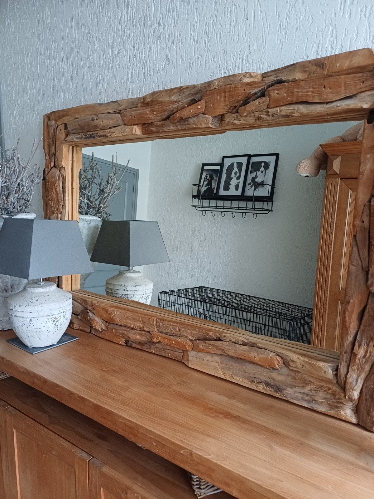 Grote spiegel met robuuste driftwood lijst, Ophalen, Rechthoekig, 125 cm of meer, Minder dan 100 cm