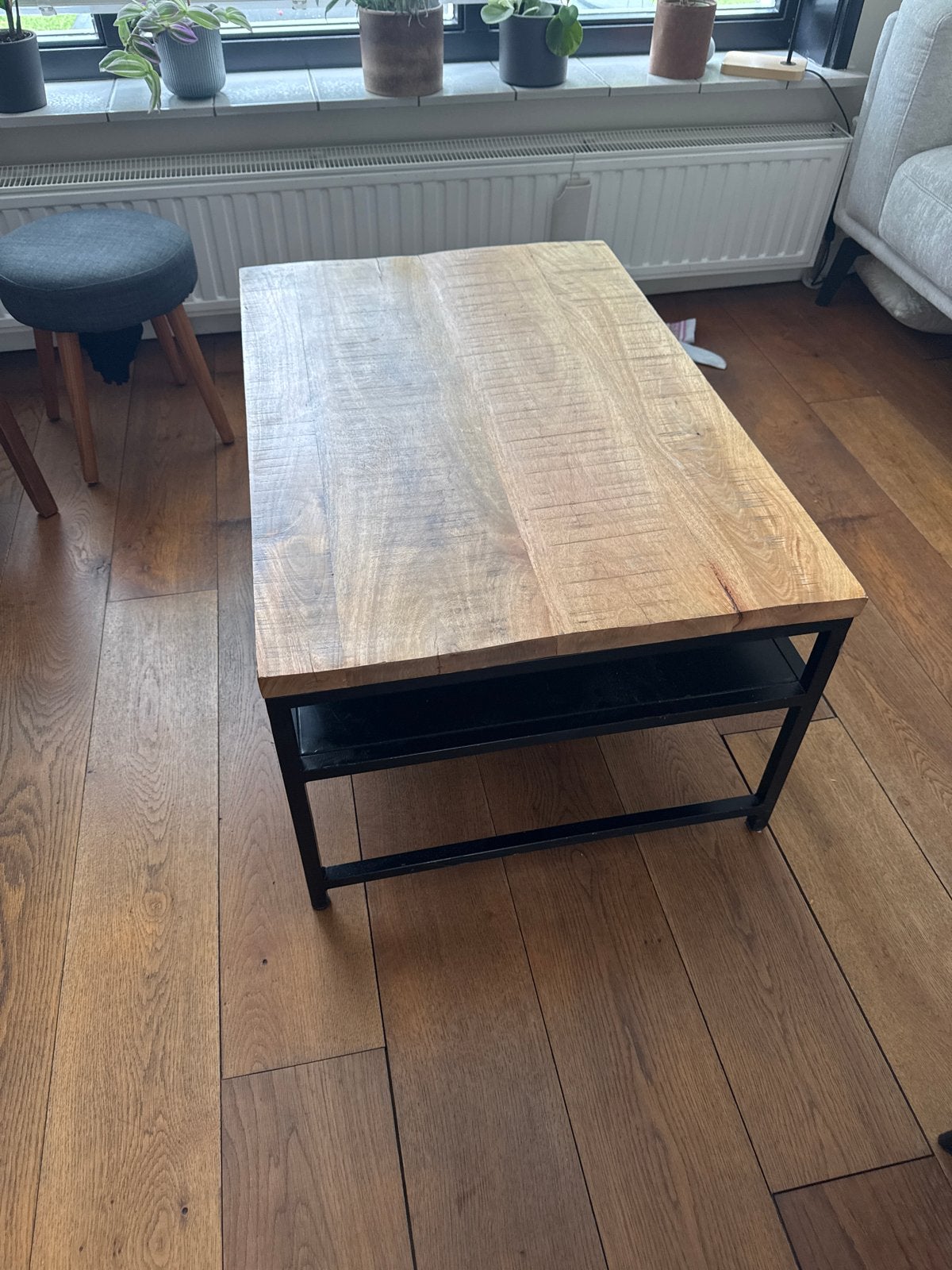 Salontafel van mangohout en metaal, Ophalen, Gebruikt, 50 tot 100 cm, 50 tot 100 cm