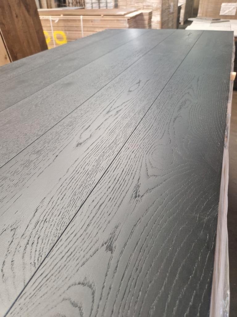 EIKEN VLOER GEBORSTELD LEGKLAAR ZWART GELAKT TOPKWALITEIT!, Parket, 75 m² of meer, Zwart, Nieuw