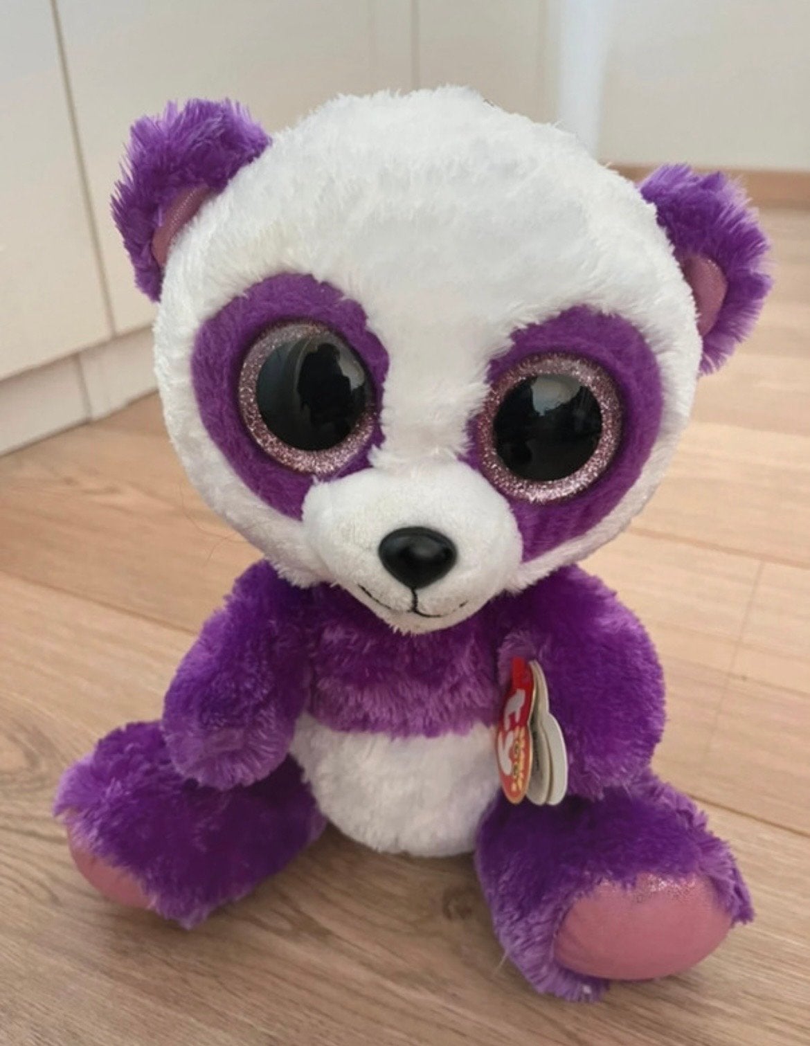 Ty Beanie Boo Boom Boom Paarse Panda 24 cm, Paars, Overige karakters, Overige typen, Ophalen of Verzenden