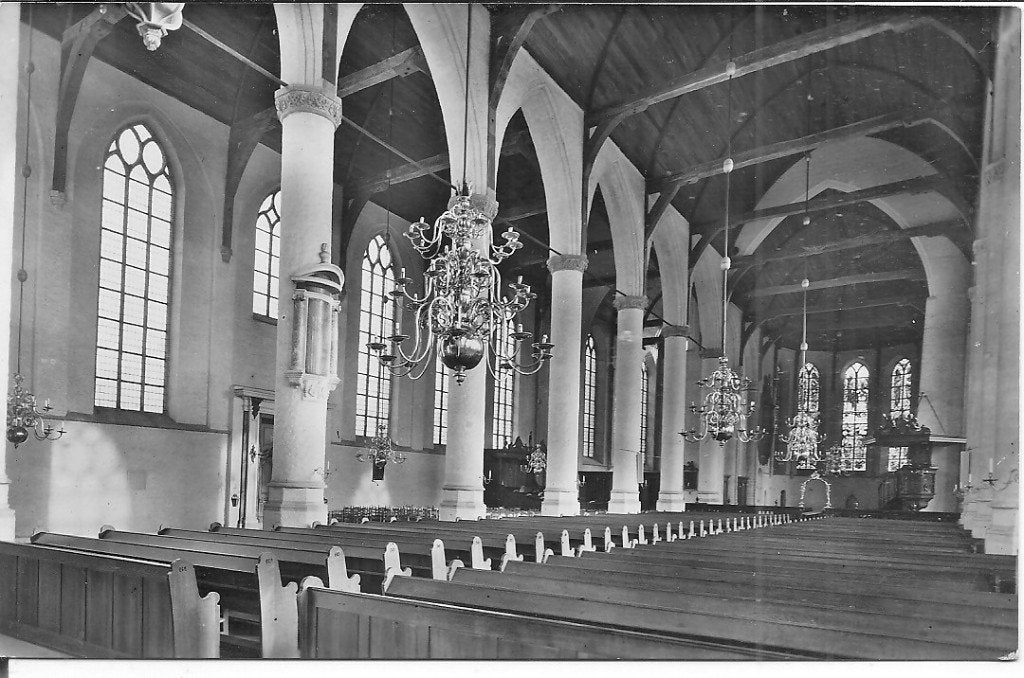 Ansichtkaart Interieur Grote Kerk Schiedam, Ophalen of Verzenden, 1940 tot 1960, Ongelopen, Zuid-Holland