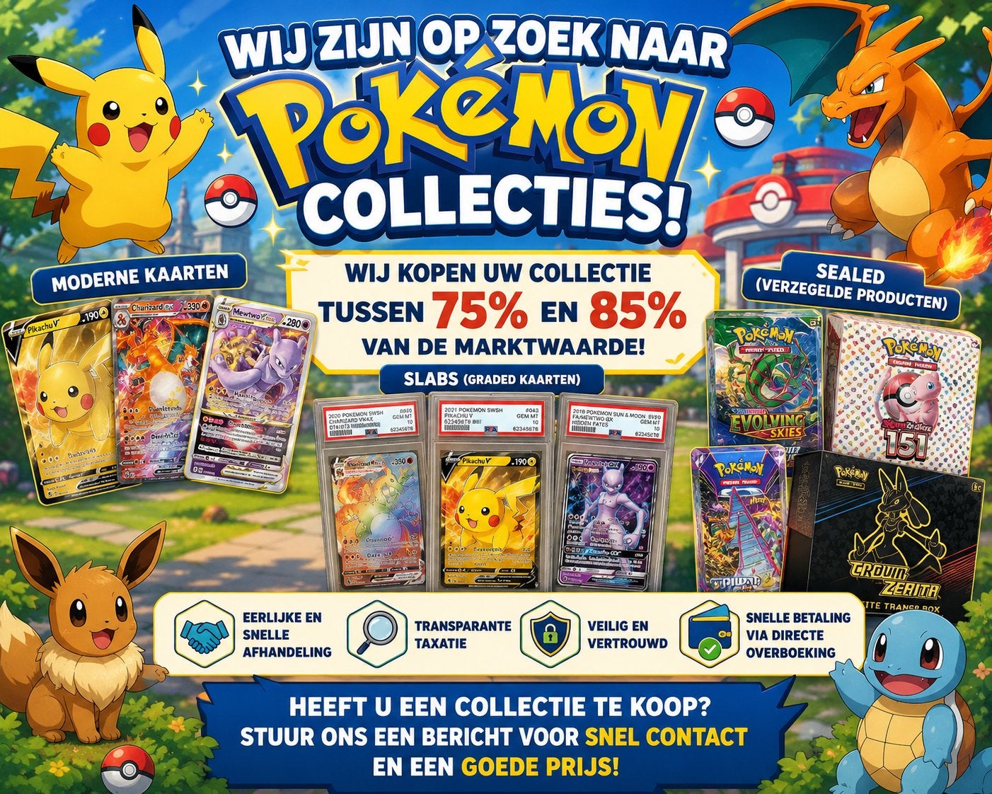 Wij kopen uw Pokémon collectie! Eerlijk en snel!, Ophalen of Verzenden, Gebruikt, Meerdere kaarten