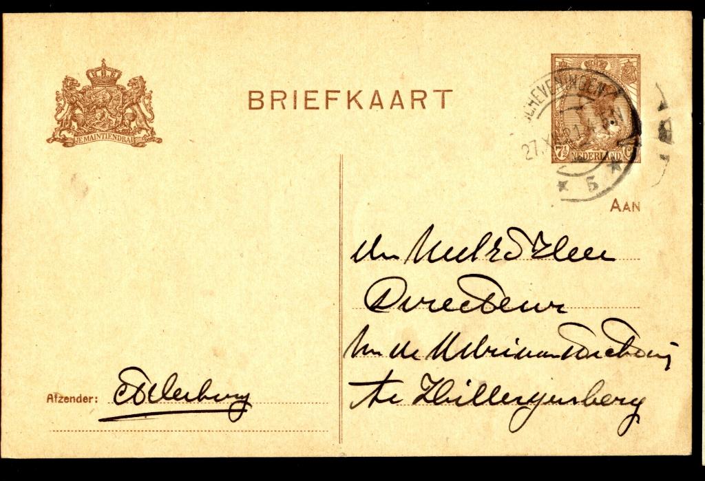 Briefkaart; Scheveningen naar Hillegersberg op 27-12-1927, Ophalen of Verzenden, Briefkaart