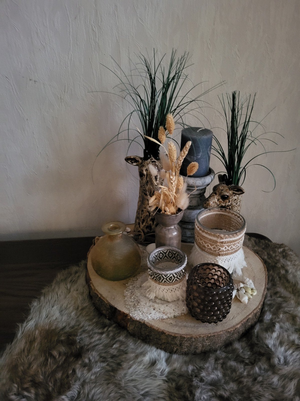 Decoratie set met imitatie vachtje, Ophalen, Hout, Meerkleurig, Overige stijlen