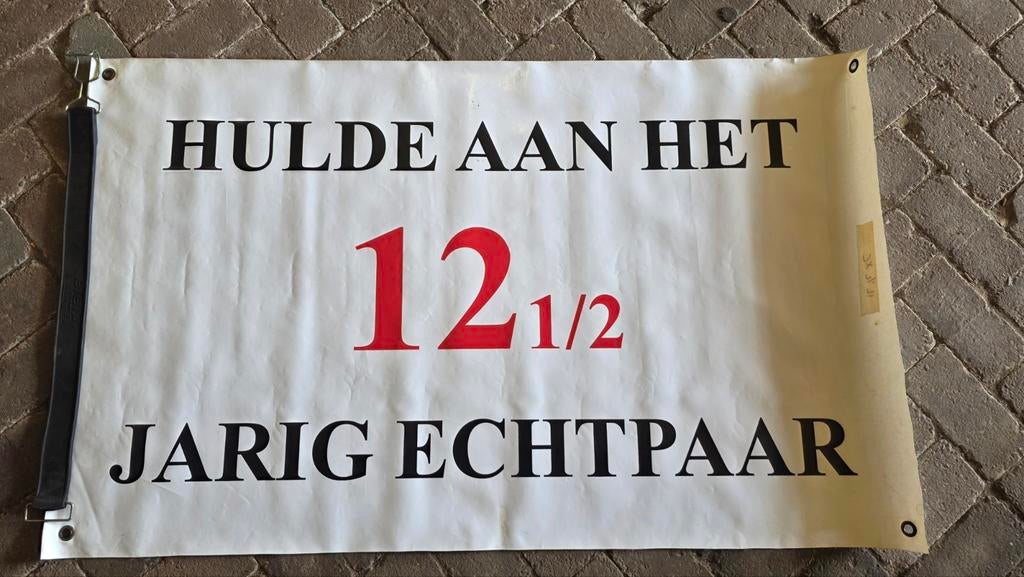 Spandoek 12,5 jaar Huwelijk - Hulde aan het Echtpaar, Ophalen of Verzenden, Nieuw, Versiering, Geboorte of Huwelijk