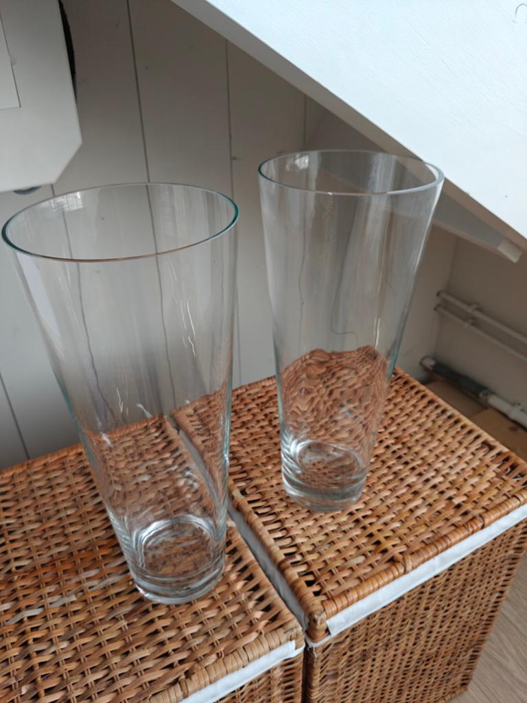 Set van 2 glazen cilindervazen, Ophalen, Zo goed als nieuw, Overige kleuren, Glas