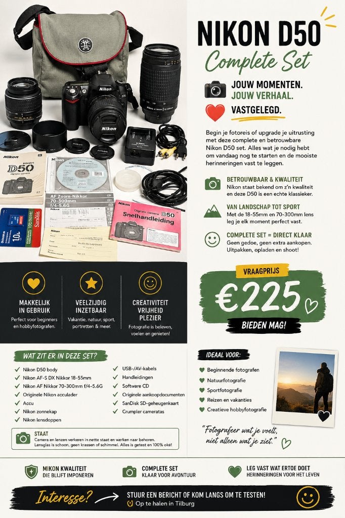 Nikon D50 + 2 Nikon lenzen + Crumpler tas | Complete set, Audio, Tv en Foto, Fotocamera's Digitaal, Ophalen of Verzenden, Gebruikt