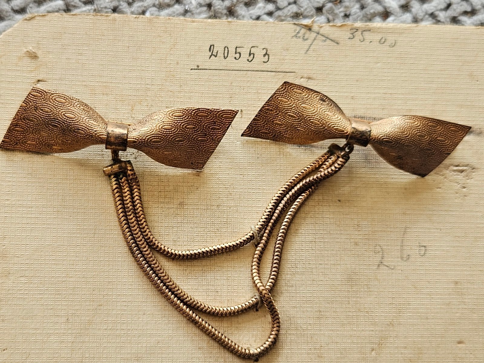 Vintage Koperen Broches met Ketting, Sieraden, Tassen en Uiterlijk, Antieke sieraden, Ophalen of Verzenden, Koper, Broche