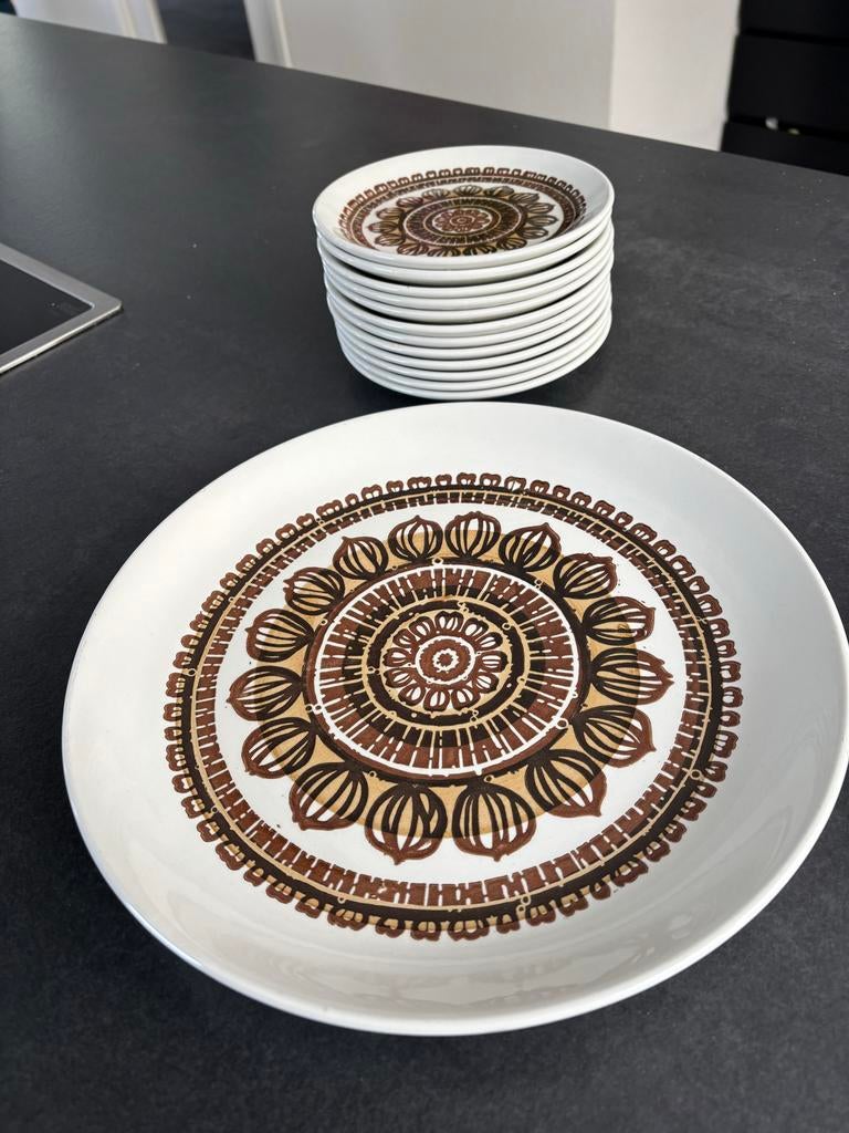 Vintage Biltons Staffordshire Gebakstel - Bruin Bloemmotief, Ophalen, Zo goed als nieuw, Bord(en), Overige stijlen