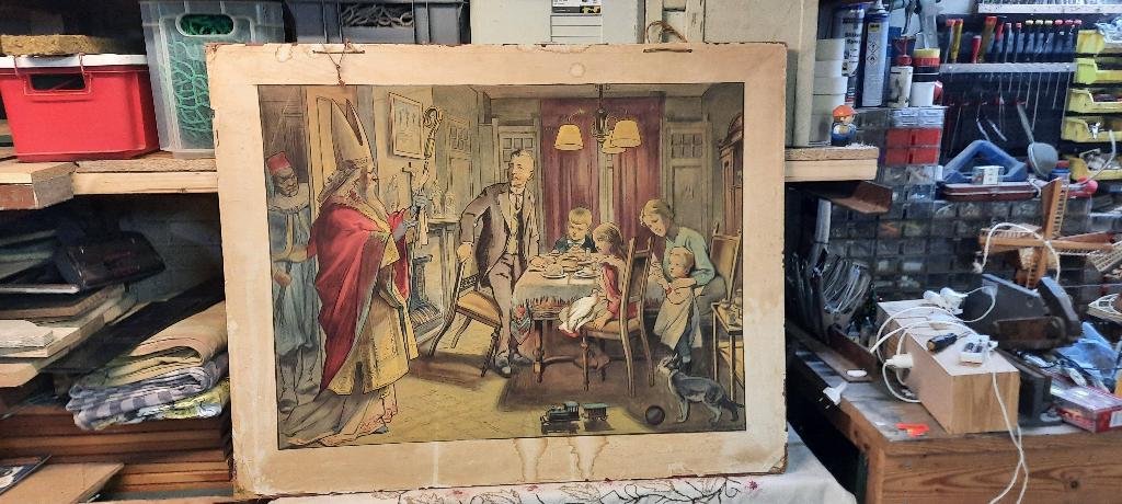 schoolplaat Sinterklaas - Sint Nicolaas bezoek, Antiek en Kunst, Ophalen of Verzenden, Overige thema's