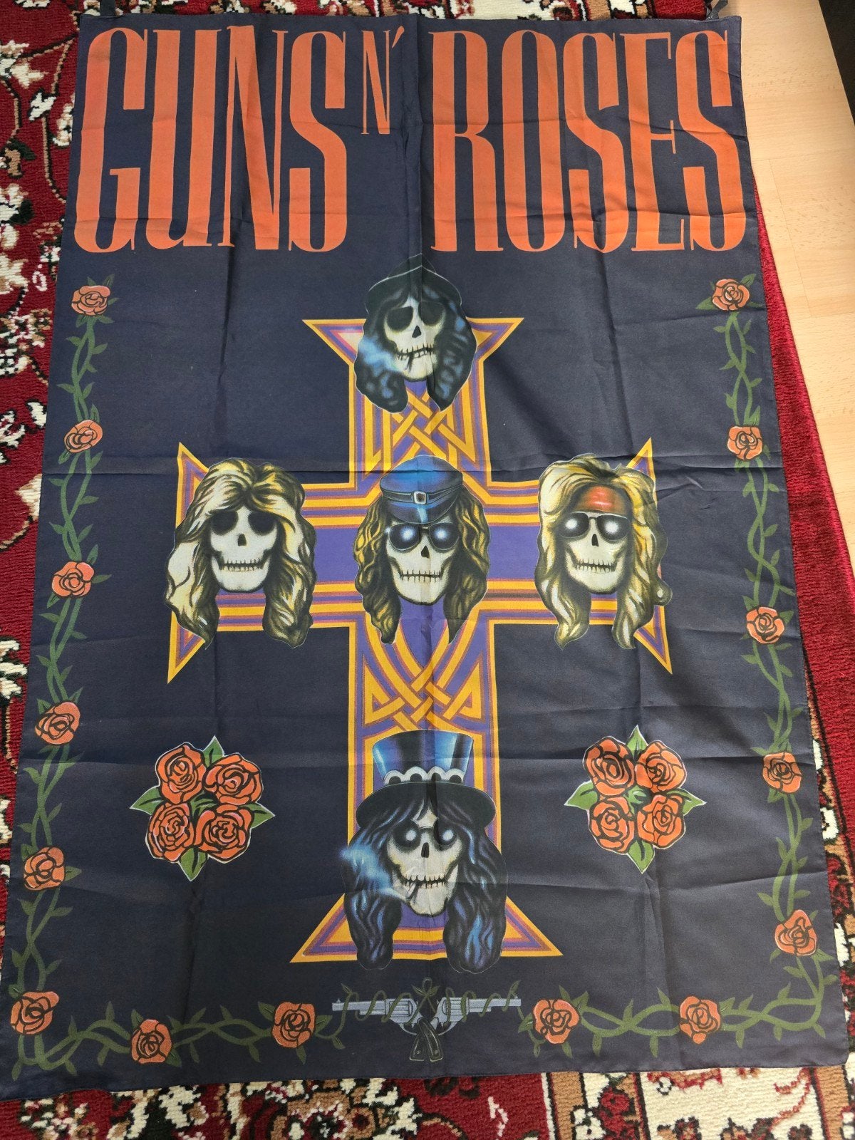 Guns N' Roses Skull Cross Vlag/Poster, Ophalen of Verzenden, Gebruikt, Poster, Artwork of Schilderij