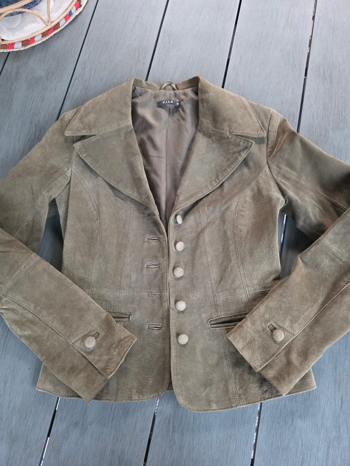 vila suede jas mosgroen S, Kleding | Dames, Ophalen of Verzenden, Zo goed als nieuw, Maat 36 (S), Groen