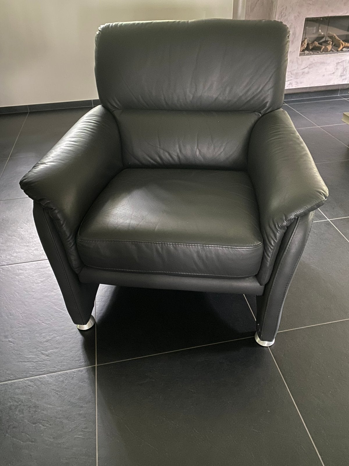 2 zwart leren fauteuils, Huis en Inrichting, Fauteuils, Ophalen, Minder dan 75 cm, Leer, Zo goed als nieuw