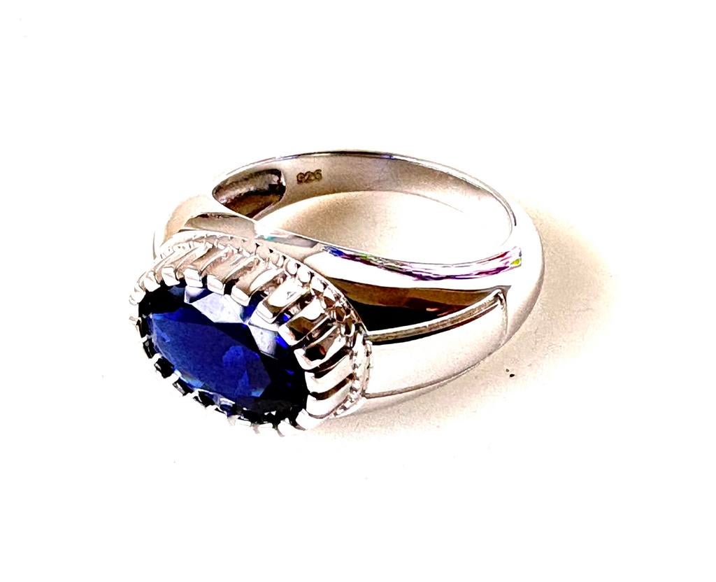 Massied zilveren 925 ring solid sterling silver maat 19,20, Blauw, 19 tot 20, Nieuw, Ophalen of Verzenden