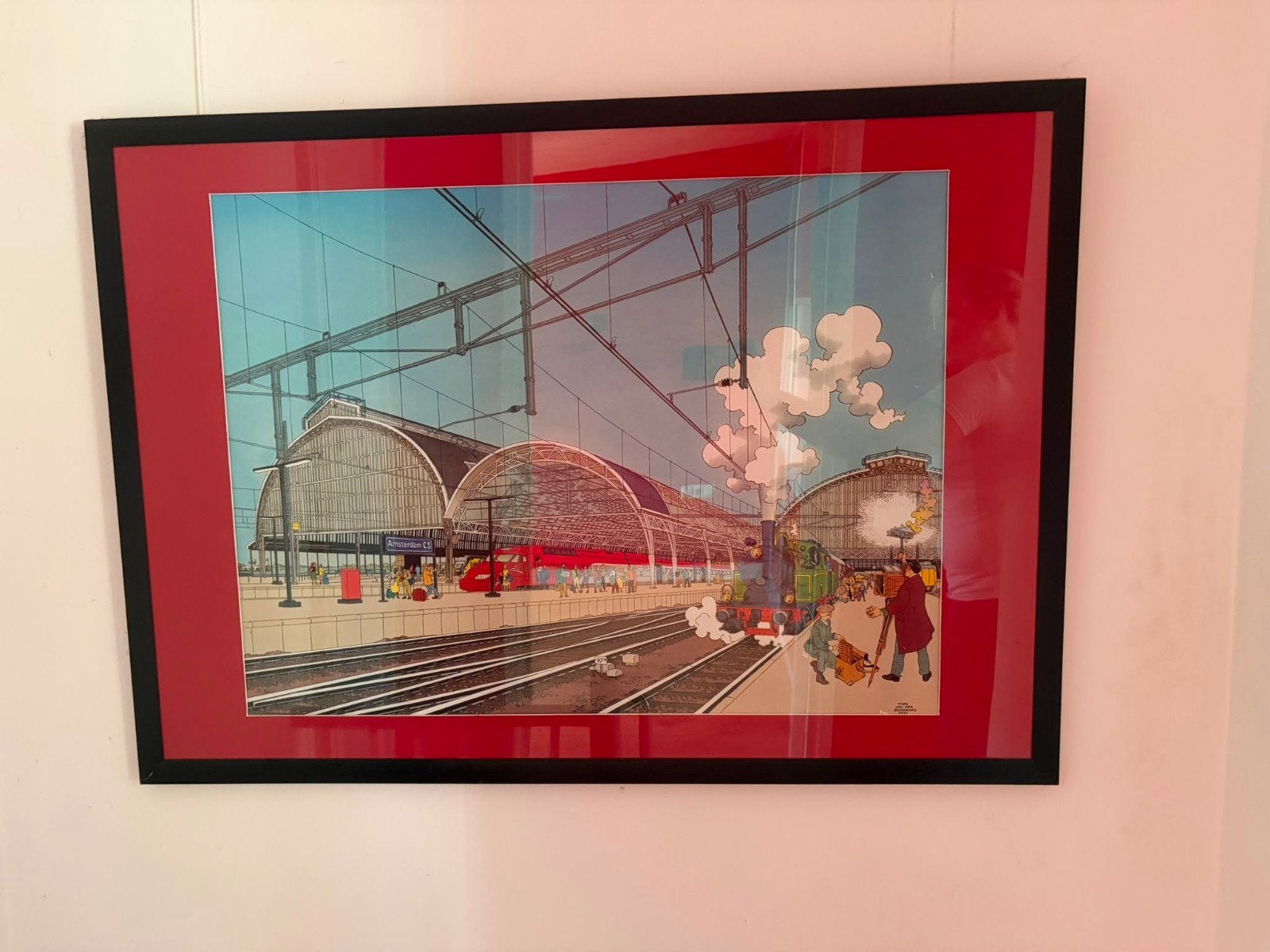 Poster inclusief lijst - Amsterdam CS, Ophalen of Verzenden, Zo goed als nieuw, 100 tot 125 cm, Foto of Poster