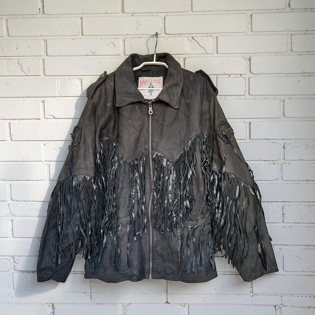 Vintage Jas L Zwart Leer Western Moto CowboyStyle Marco Cuir, Maat 52/54 (L), Zwart, Mc, Ophalen of Verzenden