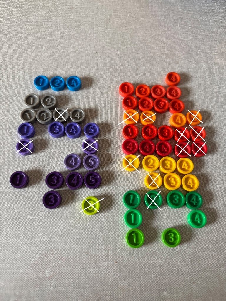 FICHES muntjes - schijfjes van het spel ONDERUIT onderdelen, Een of twee spelers, Ophalen of Verzenden, Zo goed als nieuw, MB