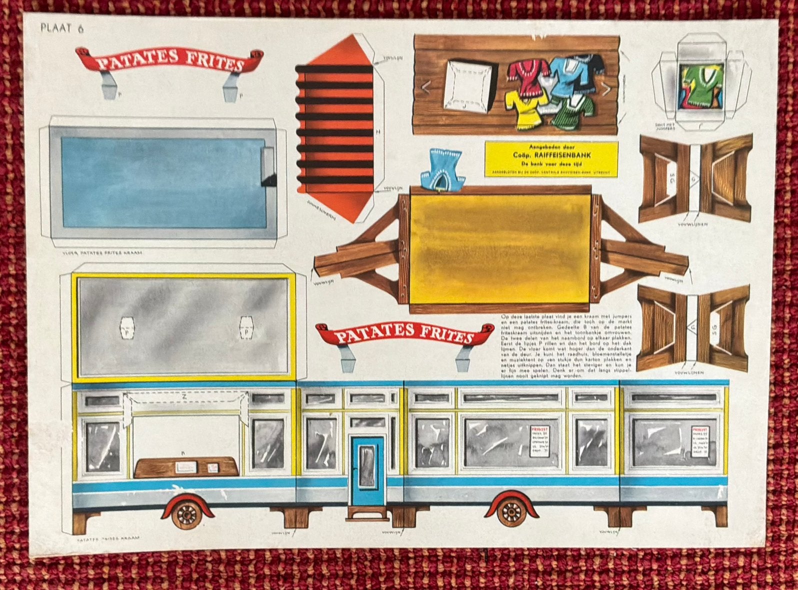 Bouwplaat Frituurwagen. Uitgave Raffeisenbank jaren ‘60, Verzamelen, Ophalen of Verzenden