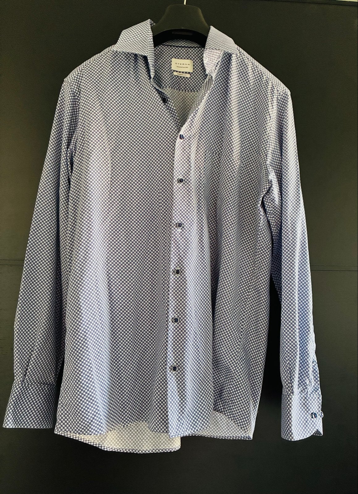 Eterna heren overhemd maat 40 - chique stof met lichte glans, Ophalen of Verzenden, Zo goed als nieuw, Blauw, Halswijdte 39/40 (M)