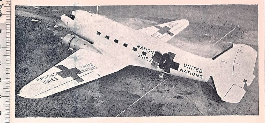 Rode Kruis 1948; vliegtuig met emblemen voor UNO n.Palestina, Verzenden, 1940 tot 1960, Gebruikt, Overige onderwerpen