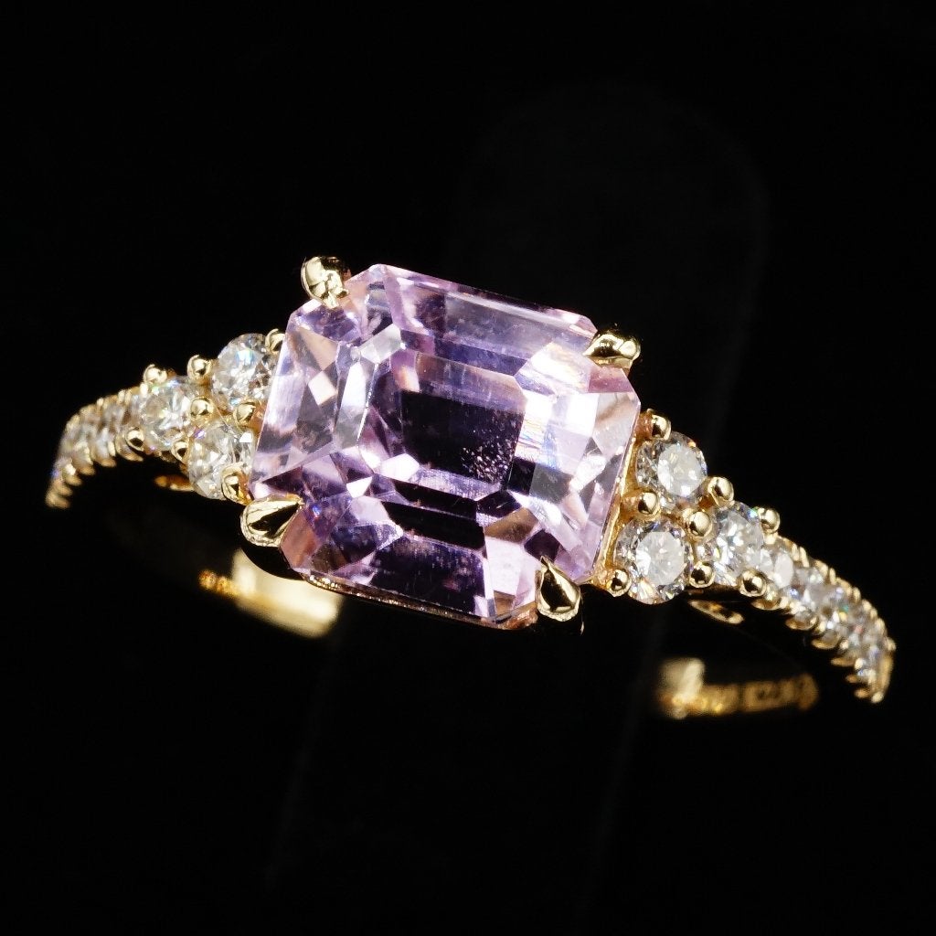 14k gouden ring 0.30ct diamant 2.36ct diep roze kunzite HRD, Ophalen of Verzenden, Zo goed als nieuw, 17 tot 18, Met edelsteen