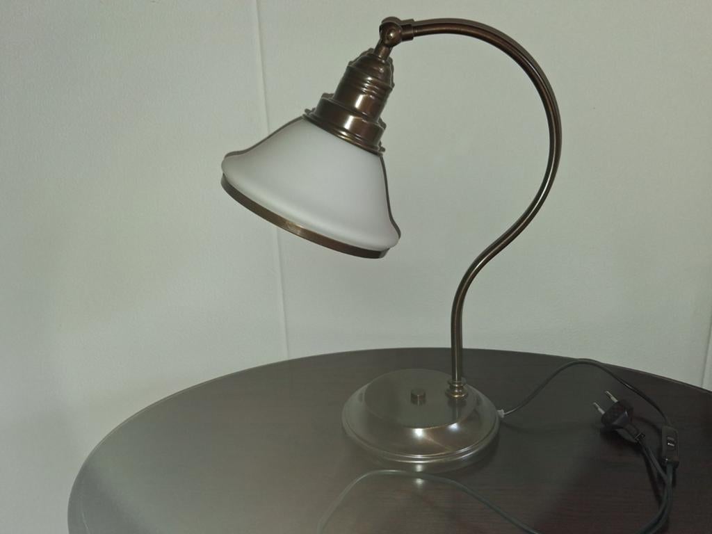 Schemerlamp brons met glazen kap, Ophalen, Zo goed als nieuw, Glas, Minder dan 50 cm