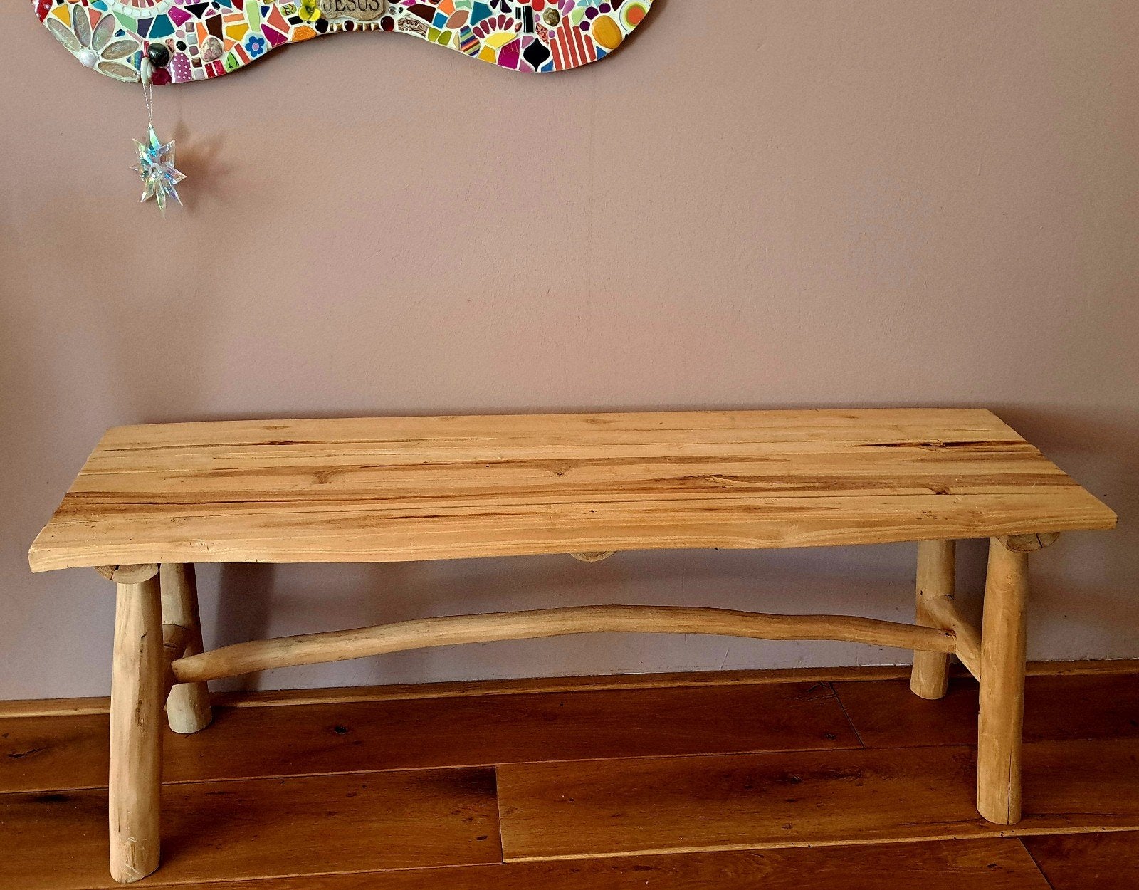 Bankje teak hout, Ophalen, Zo goed als nieuw, Hout