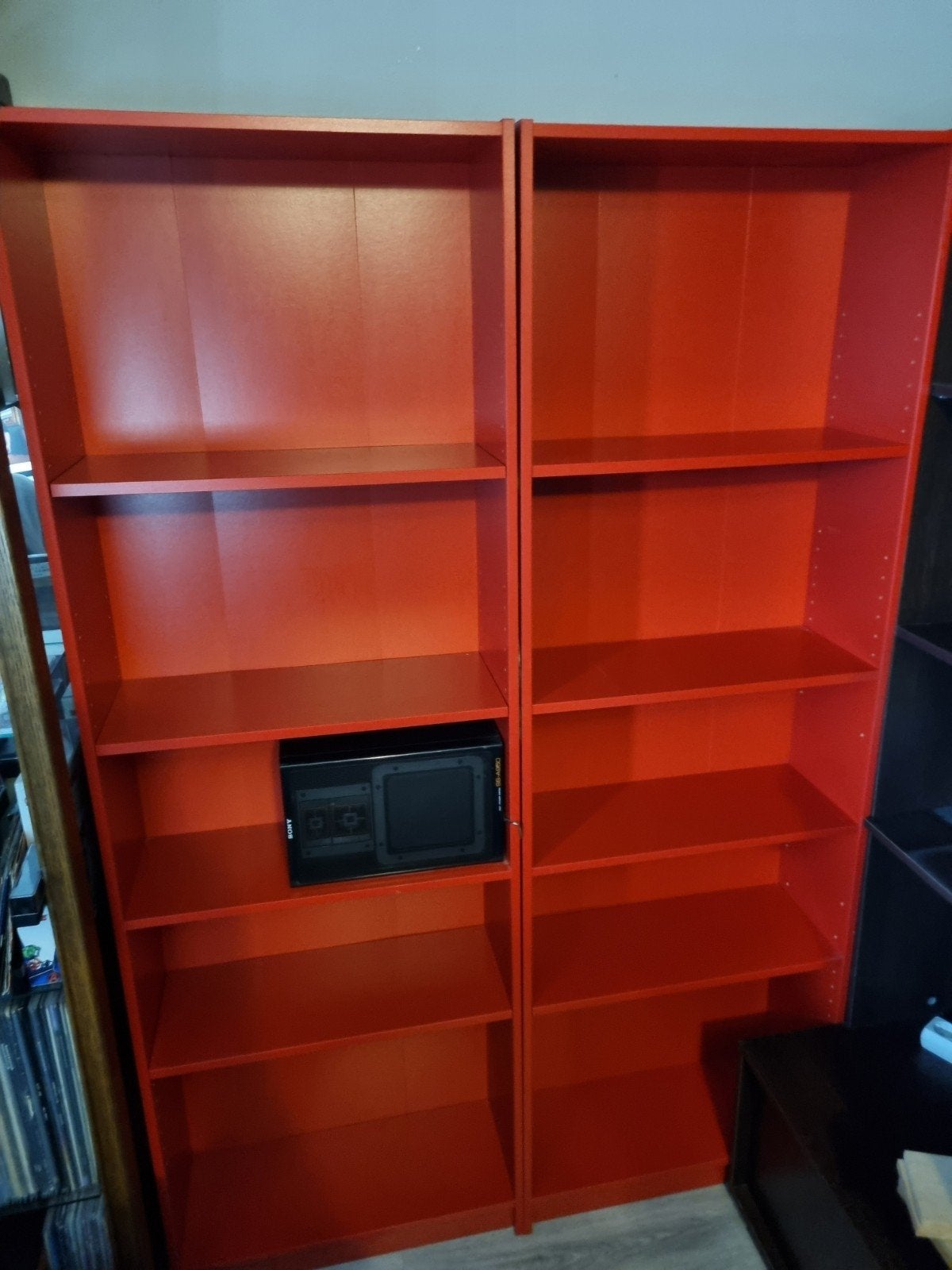 2 Rode IKEA Billy Boekenkasten, Ophalen, Met plank(en), 50 tot 100 cm, Zo goed als nieuw